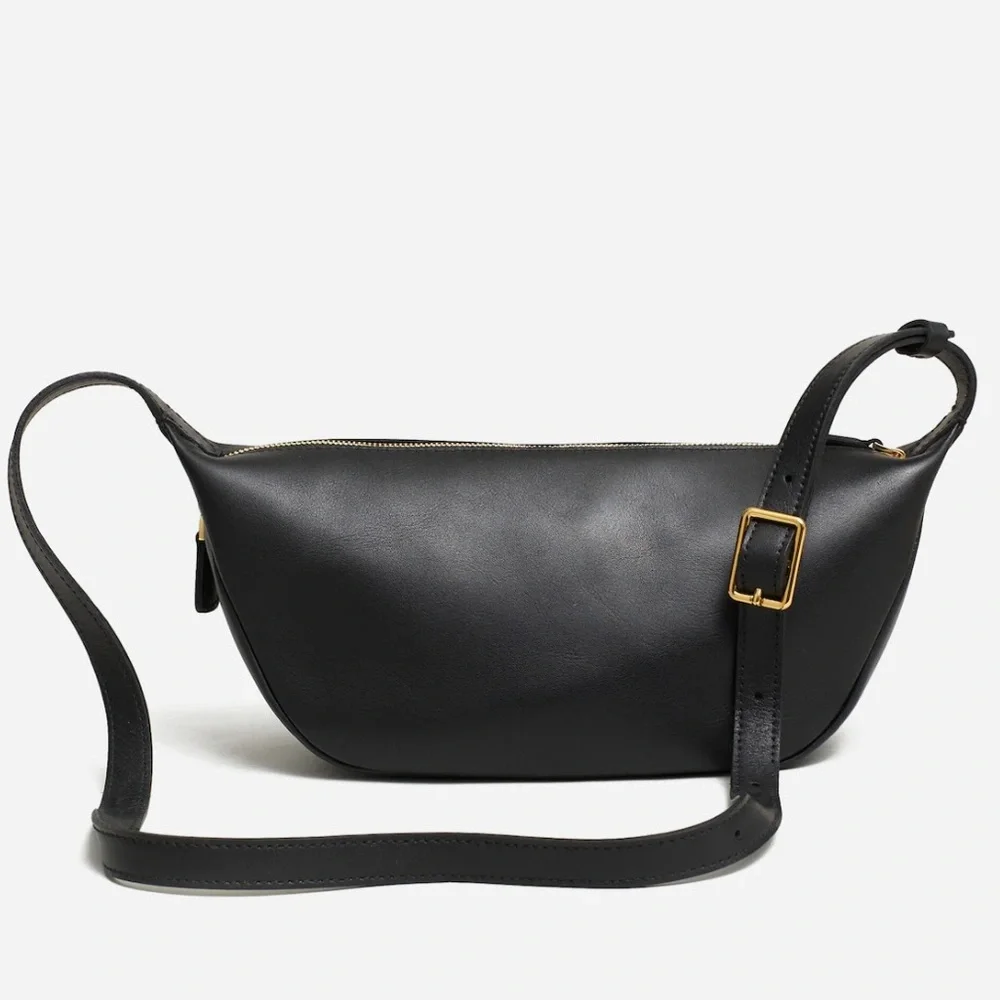 Madewell Black Leather Crescent Crossbody Bag with Gold Hardware - Picture 1 of 16